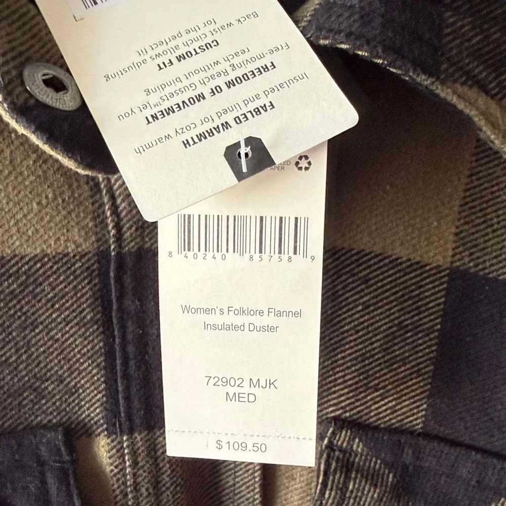 Duluth Trading Co Olive Green and Black Buffalo Plaid Long Jacket - Picture 3 of 9